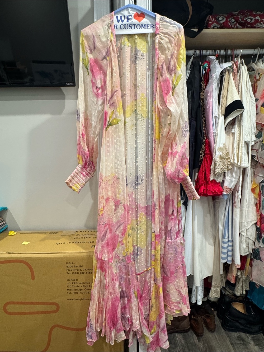 PatBO Pink Yellow Floral Sheer Swim Coverup
